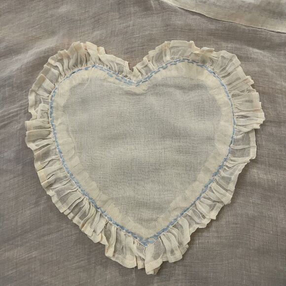 Vintage 1970s Sheer Peach Organza Kitchen Apron One Size Heart Pocket Handmade - Picture 2 of 8